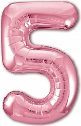 Шар (40''/102 см) Цифра, 5 Slim, Розовый фламинго, 1 шт. в упак.