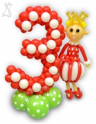 Цифра 3 из воздушных шаров с фигуркой королевича, размер 110см
