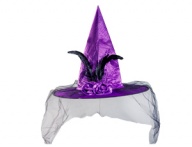 Шляпа ведьмы перо/вуаль фиолетовя 42см