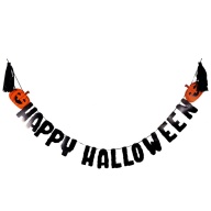 Гирлянда-буквы Happy Halloween тассел черная 3м