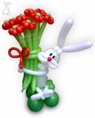 Заяц из шаров с букетом цветов, размер 110см