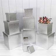 Коробка Куб, Текстура кожи, Серебро, Металлик, 26*26*26 см, 1 шт.